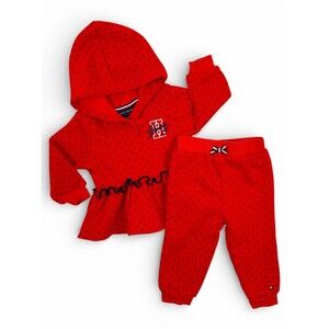 Tommy Hilfiger 2pc Baby Girl Red Hoodie & Jogger Set Star Print Set Size 6-9M